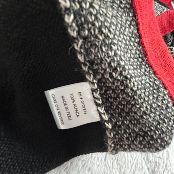 Novica Women's Black Red Alpaca Wool Poncho Cardigan Sweater Artisan Knit Cozy - Picture 4 of 6